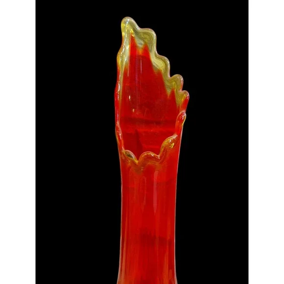 Vintage Red Orange Glass Hobnail Vase Fluted Top Trumpet Art Glass - Picture 6 of 8